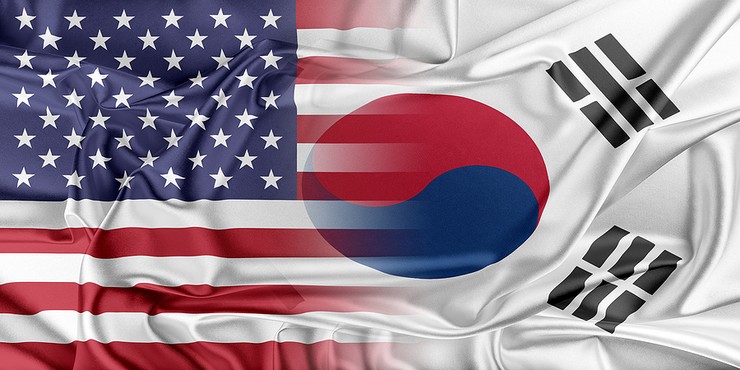 Merged Flags of USA and South Korea