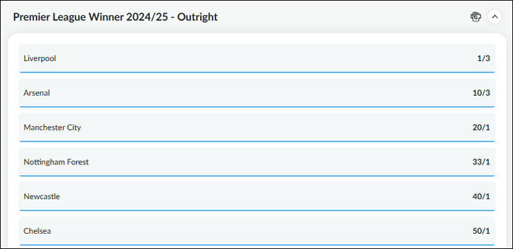 Premier League 2024/25 Outright Betting